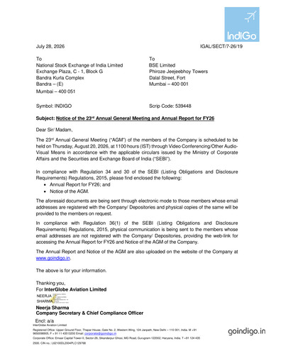 Thumbnail InterGlobe Aviation (IndiGo) Annual Report 2025-2026
