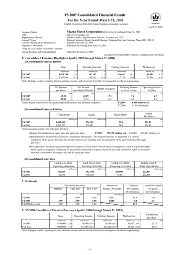 Thumbnail Mazda Financial Statement fy2007