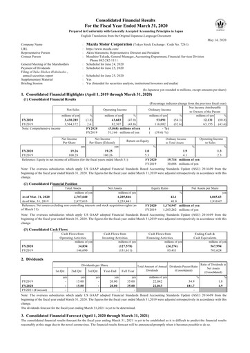 Thumbnail Mazda Financial Statement fy2020