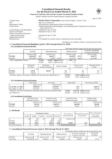 Thumbnail Mazda Financial Statement fy2022