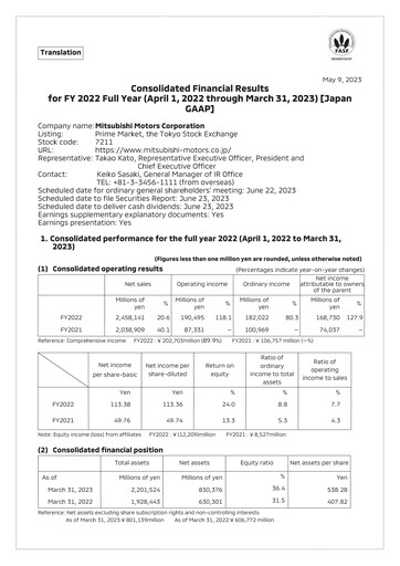 Thumbnail Mitsubishi Motors Financial Statement fy2022