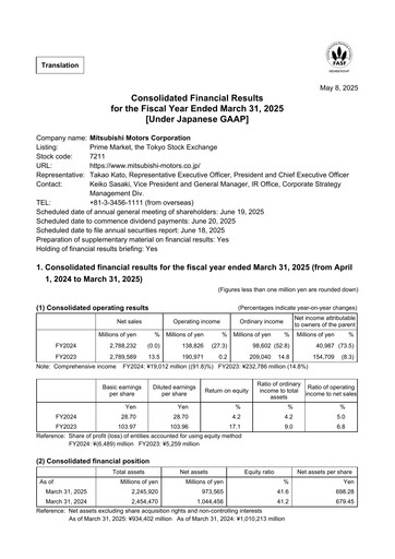 Thumbnail Mitsubishi Motors Financial Statement fy2024