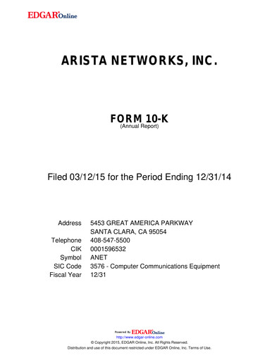 Vorschaubild Arista Networks Jahresbericht 2014