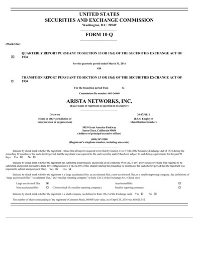 Thumbnail Arista Networks Quarterly Report 2016-q1