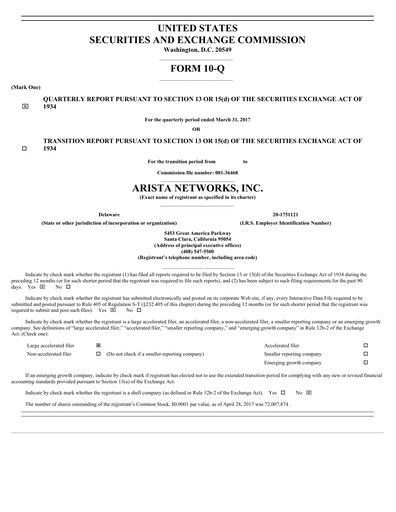 Thumbnail Arista Networks Quarterly Report 2017-q1