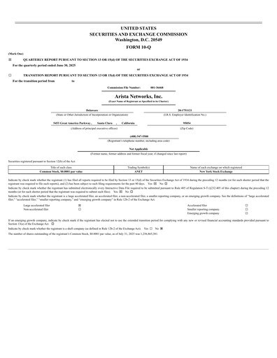 Thumbnail Arista Networks Quarterly Report 2025-q2