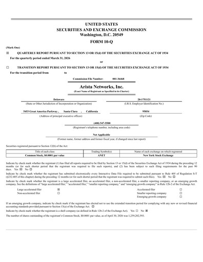 Thumbnail Arista Networks Quarterly Report 2026-q1