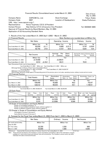 Thumbnail Capcom Financial Statement fy2003