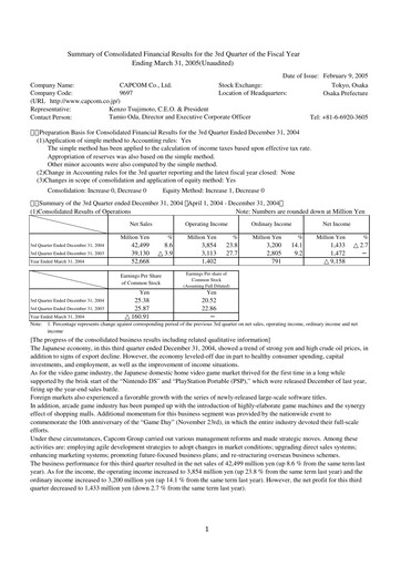 Miniature Capcom Rapport trimestriel 2004-q3