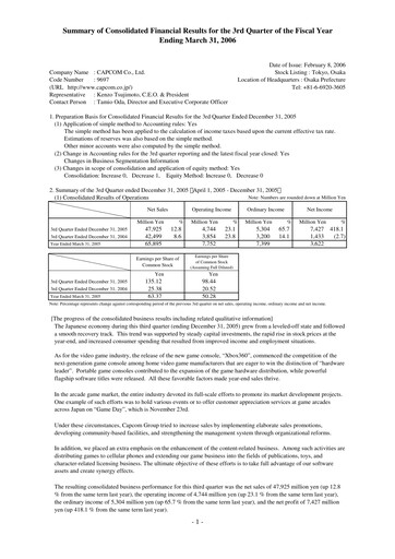 Miniature Capcom Rapport trimestriel 2005-q3