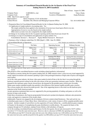 Miniature Capcom Rapport trimestriel 2006-q1