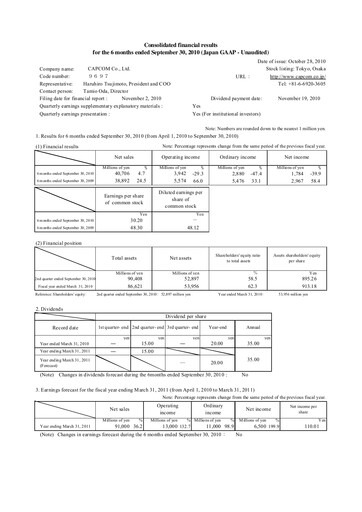 Miniature Capcom Rapport trimestriel 2010-q2