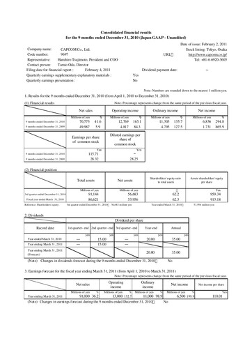 Miniature Capcom Rapport trimestriel 2010-q3