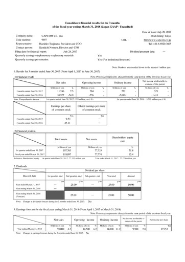 Miniature Capcom Rapport trimestriel 2017-q1