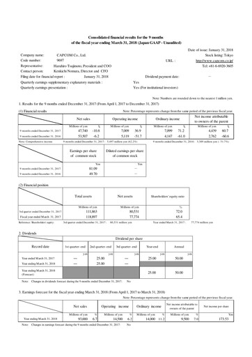 Miniature Capcom Rapport trimestriel 2017-q3