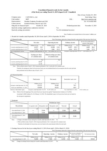 Miniature Capcom Rapport trimestriel 2018-q2
