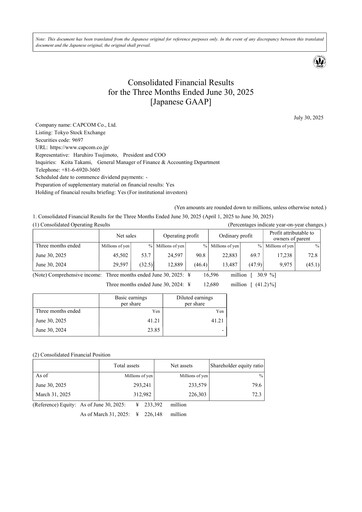 Miniature Capcom Rapport trimestriel 2025-q1