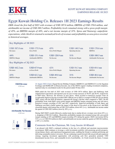 Thumbnail Egypt Kuwait Holding Company Half-year Report 2023