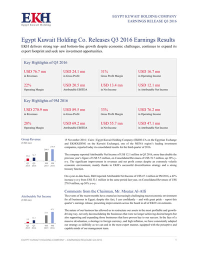 Thumbnail Egypt Kuwait Holding Company Quarterly Report 2016-q3