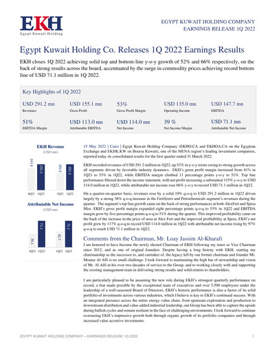 Thumbnail Egypt Kuwait Holding Company Quarterly Report 2022-q1