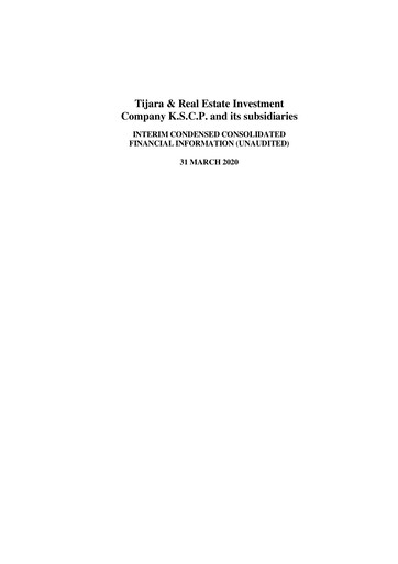 Thumbnail Tijara & Real Estate Investment Company Quarterly Report 2020-q1