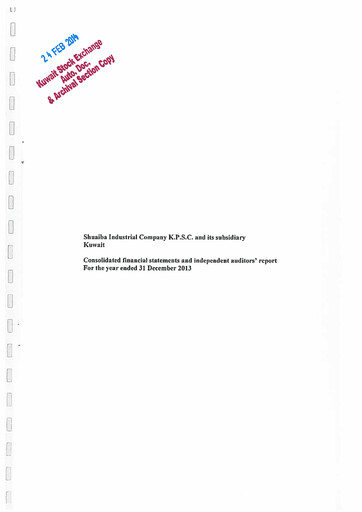 Thumbnail Shuaiba Industrial Company Financial Statement 2013