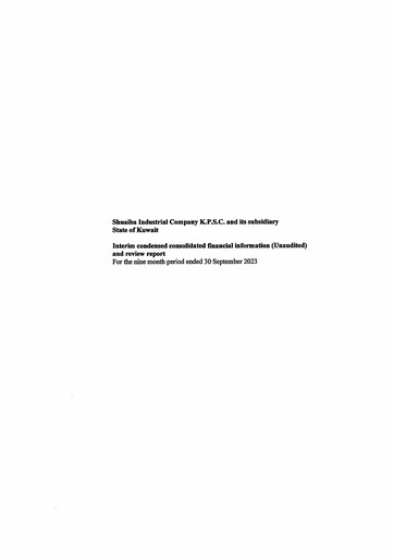 Thumbnail Shuaiba Industrial Company Financial Statement 2023-9m