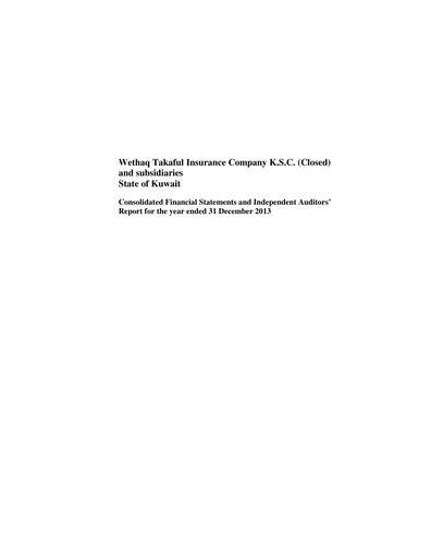 Thumbnail Wethaq Takaful Insurance Company K.S.C.P. Financial Statement 2013