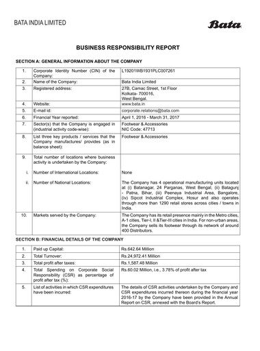 Thumbnail Bata India ESG Report 2016-2017