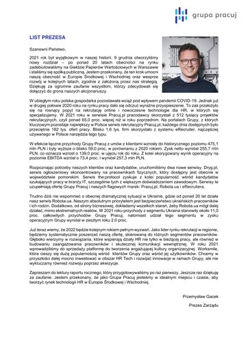 Thumbnail Grupa Pracuj Annual Report 2021