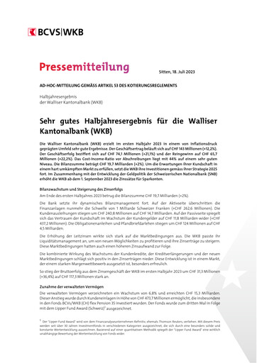 Miniature Walliser Kantonalbank Rapport semestriel 2023-h1