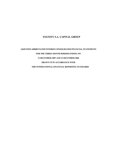 Miniature Sygnity Bilan financier 2007