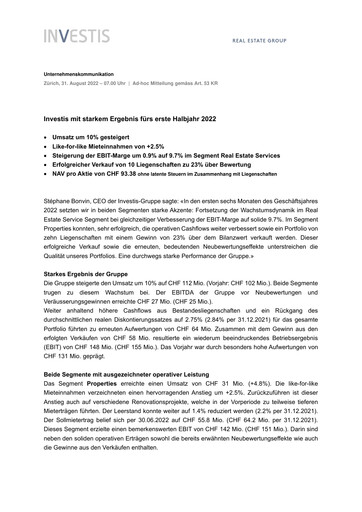 Vorschaubild Investis Holding Halbjahresbericht 2022-h1