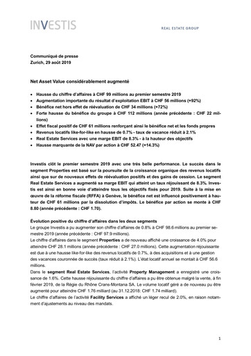 Vorschaubild Investis Holding Halbjahresbericht 2019-h1