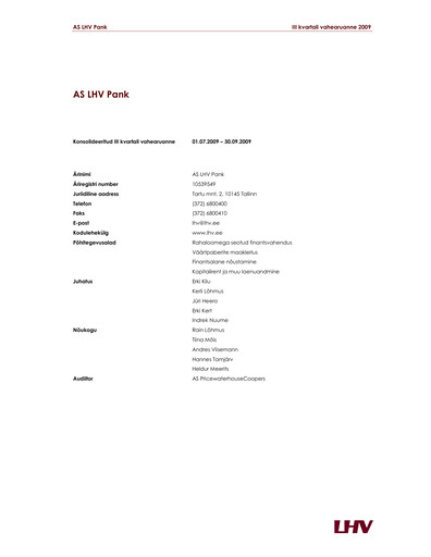 Thumbnail AS LHV Group Quarterly Report 2009-q3