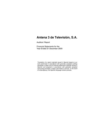 Thumbnail Atresmedia Corporación de Medios de Comunicación, S.A. Financial Statement 2009