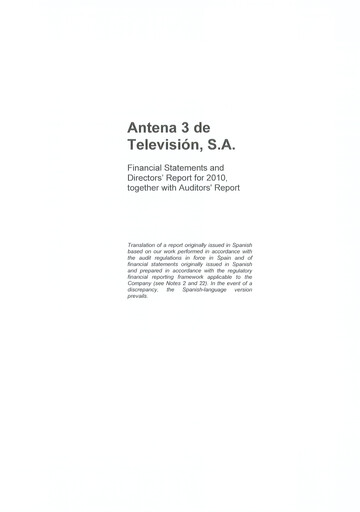 Thumbnail Atresmedia Corporación de Medios de Comunicación, S.A. Financial Statement 2010