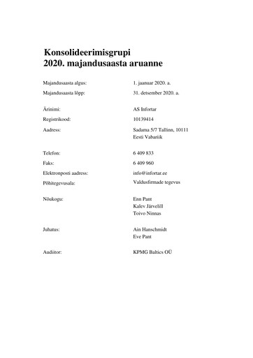 Miniature Infortar Rapport annuel 2020