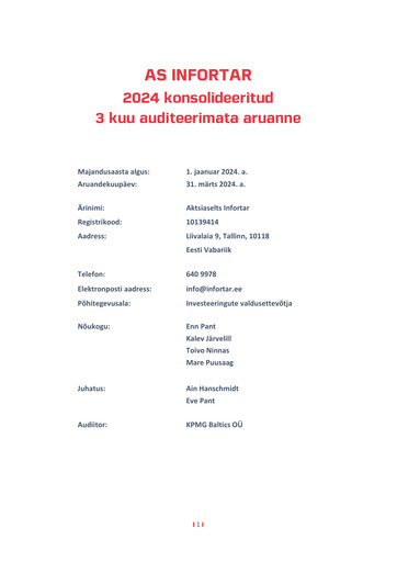 Miniature Infortar Rapport trimestriel 2024-q1