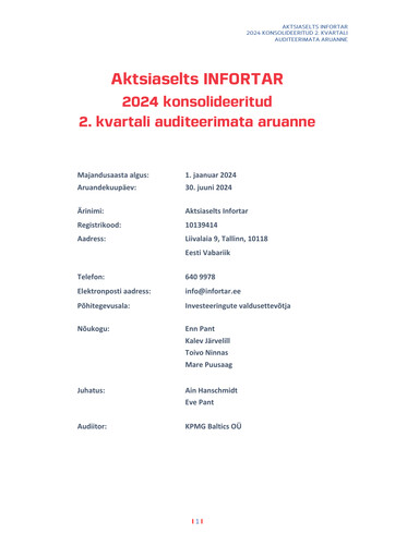 Miniature Infortar Rapport trimestriel 2024-q2