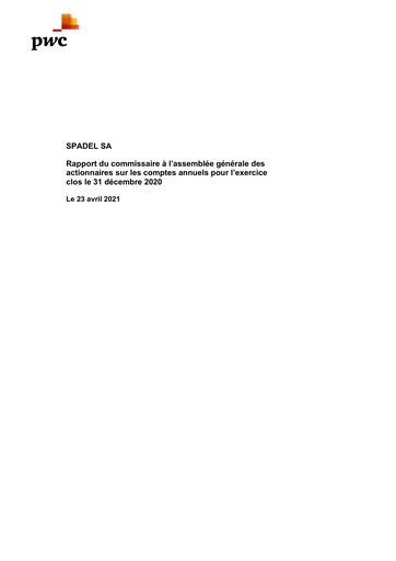Miniature Spadel Bilan financier 2020