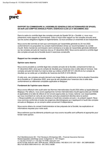 Miniature Spadel Bilan financier 2022