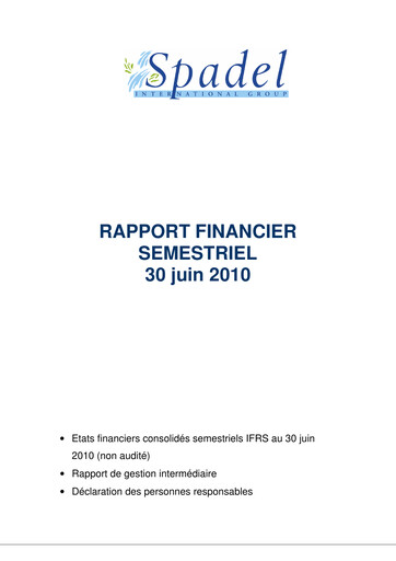Thumbnail Spadel Half-year Report 2010-h1