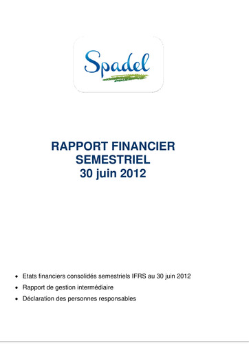 Thumbnail Spadel Half-year Report 2012-h1