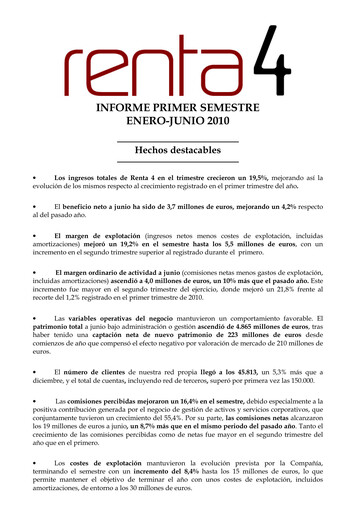 Thumbnail Renta 4 Banco Half-year Report 2010-h1