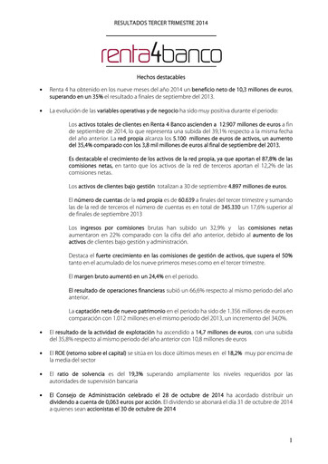 Thumbnail Renta 4 Banco Quarterly Report 2014-q3