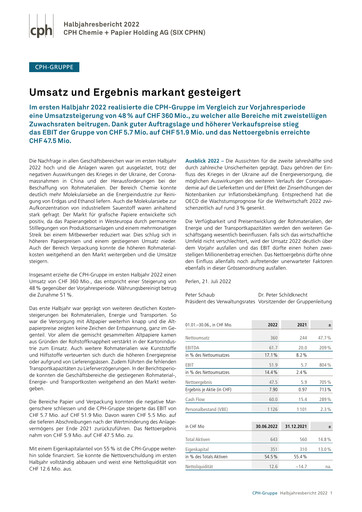 Thumbnail CPH Group AG Half-year Report 2022-h1