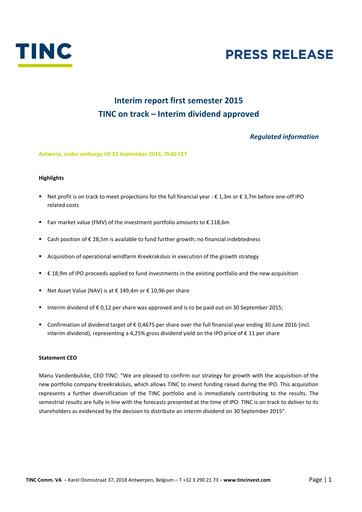 Miniature TINC NV Rapport semestriel 2015-h1