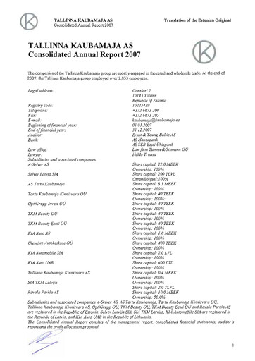 Vorschaubild TKM Grupp AS Jahresbericht 2007