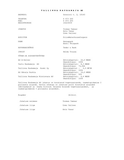 Thumbnail TKM Grupp AS Half-year Report 2000-h1